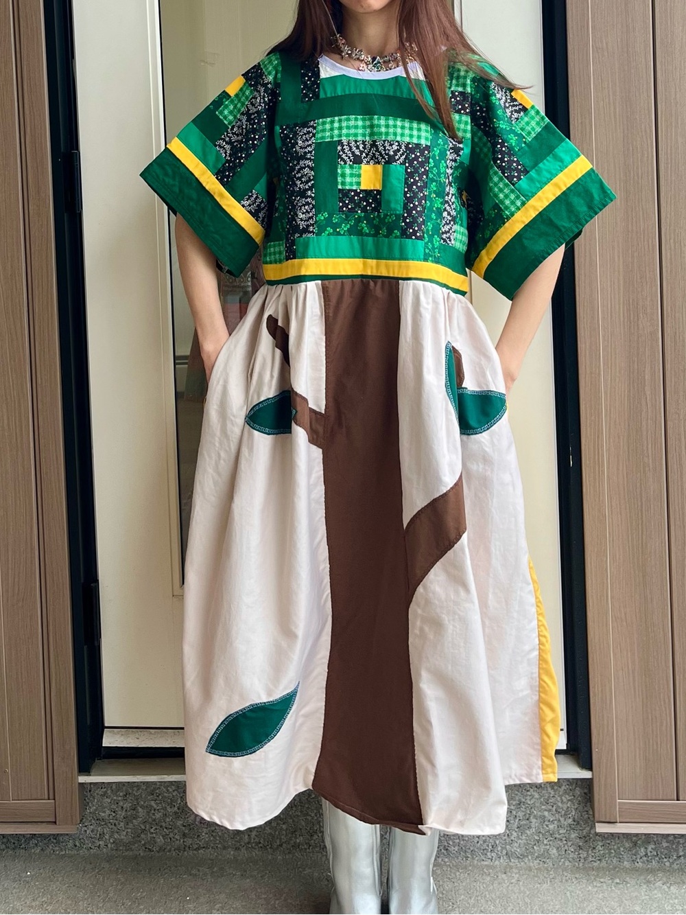 Under the Quilt Tree | Handmade Quilt Tree Patchwork Cotton Dress | SKU 09063